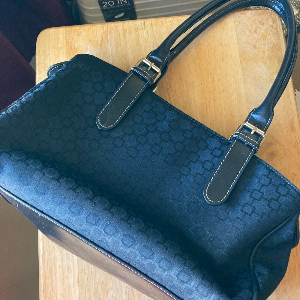 EUC NINE WEST Black Jacquard Satchel Handbag with Adjustable Handles